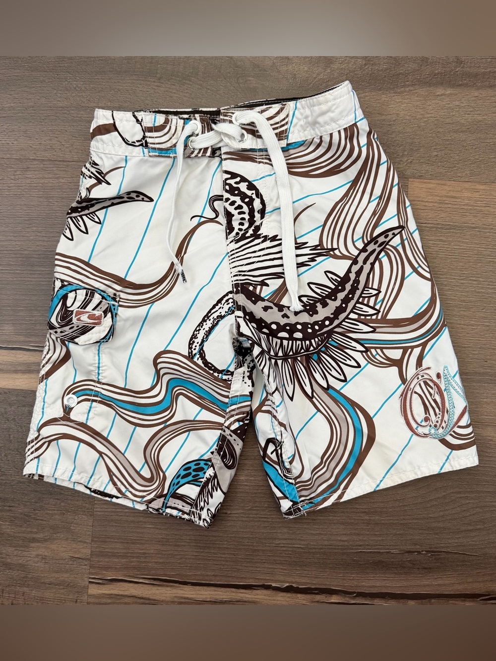 Y2K O'Neill Boy's Brown & Blue Dragon Print Swim Trunks Size 5
